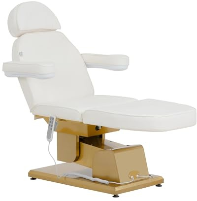 Physa Elektrische Kosmetikliege beheizbar 3 motoren 300 W 200 x 60 x 60-82 cm 200 kg weiß/golden Behandlungsliege Kosmetikstuhl Therapieliege Tattooliege