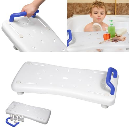 LARS360 Tavoletta per Vasca da Bagno Regolabile per Anziani e Adulti, Seduta con Manico Blu, Bianco, Altezza Massima 150 kg