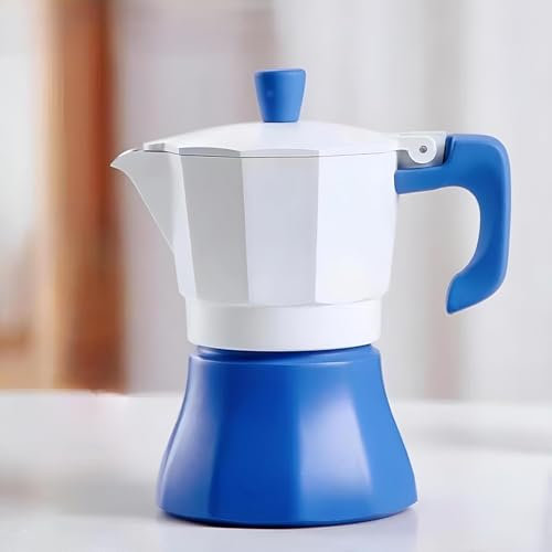 Coffee Pot, Moka Pot 10 OZ Italian Coffee Maker 6 Cup Stovetop Espresso Maker for Camping Home Use,Manual Cuban Coffee Percolator for Cappuccino or Latte (White and Blue)