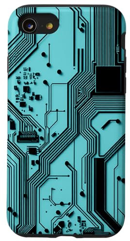 Schéma de carte mère bleue avec circuits électroniques Coque pour iPhone SE (2020) / 7 / 8
