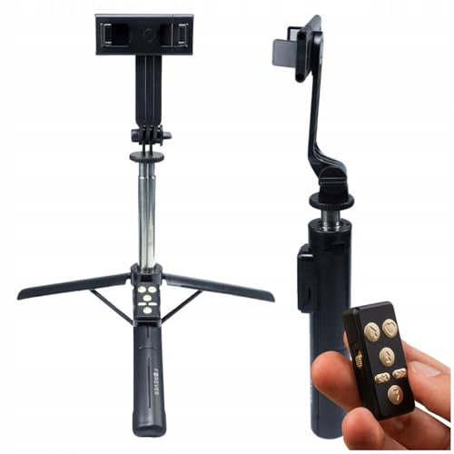 Forever Asta per Selfie Smartphone Nera - Treppiede Smartphone con una Lunghezza di 100cm e Rotazione a 360° - Treppiede per Telefono e Selfie Stick in Uno - Asta Selfie Bluetooth per Android iOS