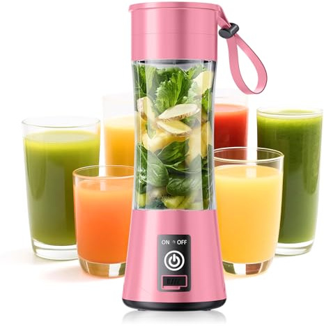 Mixeur portable sans fil pour smoothies et milkshakes – Mélangeur de taille personnelle léger et rechargeable, tasse à jus sans BAP de 380 ml avec 6 lames, fraîchement pressé pour Sprots/pique-nique