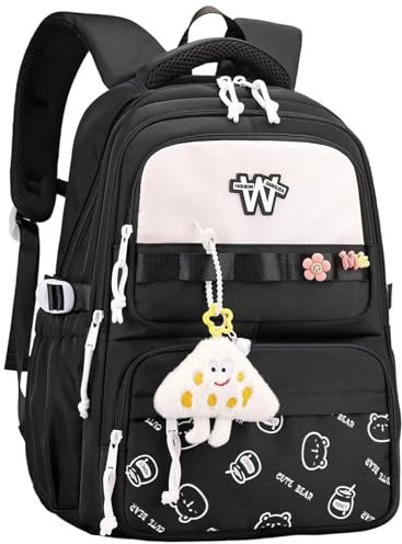 Clufar Schulrucksack Teenager Jungen 12 Jahre Schwarz Schulranzen Mädchen Teenager für Schule Reisen Wasserdicht Rucksack Damen Daypacks Schultasche Backpack School Bag Großer für Causal Wrok,Black