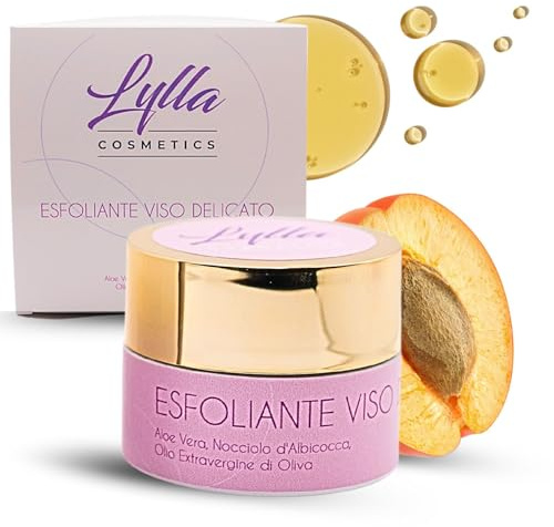 Lylla Cosmetics® Esfoliante Viso Delicato, Scrub, Maschera e Gommage con Nocciolo d'Albicocca, Aloe Vera e Olio d'Oliva, per Pelle Luminosa, Uniforme e Idratata, Adatto a Tutti i Tipi di Pelle