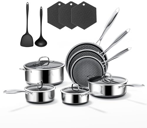 16-Piece 5 Ply Stainless Steel Cookware Set with Lids, Pots and Pans Set Non Stick, Non-Toxic, for Induction, Oven, Dishwasher Safe, RV Essentials, Kitchen Appliances