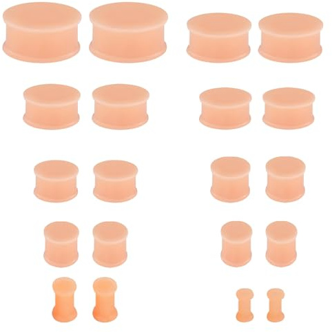 LOCCY 20 Stück Ohr Plugs Hider aus Silikon, Silikon Flesh Tunnel Ohrplug Ohr Tunnel Plug Schwarz/Weiß/Hautfarbe Ohr Expander Piercing Schmuck für Herren Damen, 4/5/6/8/10/12/14/16/18/20mm (Hautfarbe)