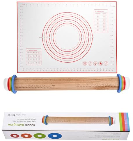 Rodillo de amasar de grosor ajustable con 4 anillos de acero inoxidable, rodillo de masa antiadherente para hornear pizza, galletas, pasta y fondant, suministros de cocina para hornear (registro)