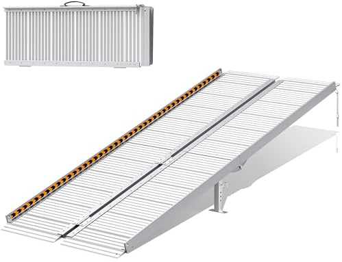 FACHNUO Klappbare Rollstuhlrampe 183CM Schwellenrampe, 362KG Traglast, rutschfeste Extrabreite 74 cm - Tragbare Aluminiumrampe für Treppen, Stufen, Türen, Eingänge