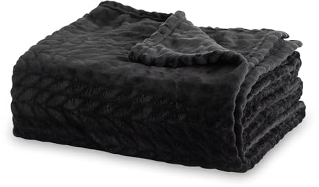Winthome Manta Suave Esponjosa, Mantas Sofa Cama Caliente, Frazada Navidad Franela Fácil de Cuidar, Blanket Polar para Niños, Adolescentes y Adultos, Cobijas para Todas las Estaciones(130x170cm,Negro)