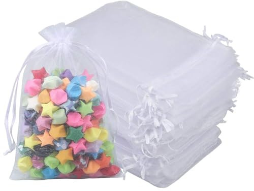 FAYAHAR 50 Pezzi Sacchetti Organza, 7 x 9 cm Sacchetto Regalo in Organza, Sacchetti Confetti con Coulisse, Sacchetto di Lavanda, per Matrimonio, Natale Regalo, Caramelle, Gioielli (Bianca)