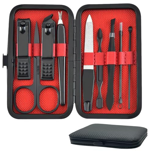 9 Stück Maniküre Set, Professionelle Edelstahl Nagelpflege Werkzeuge | Nagelschere Set Werkzeuge, Reise Essential Nagelpflege Werkzeuge, Nagelknipser Set für Männer, Frauen, Freunde und Eltern