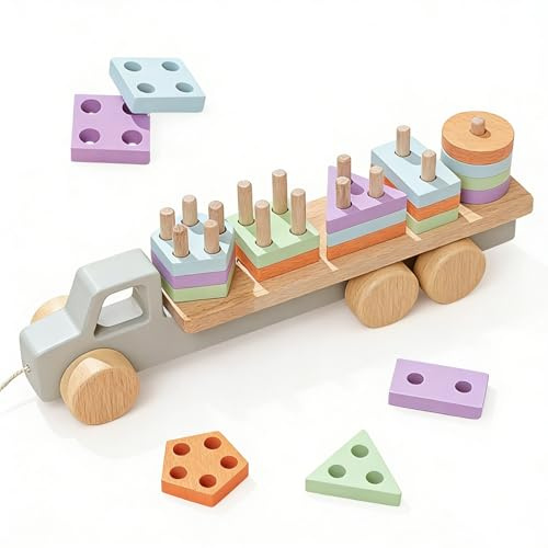 Montessori Spielzeug ab 1 2 3 Jahr Holz Stapelspiel Holzspielzeug Motorikspielzeug Steckspiel Baby Spielzeug Holz Formensortierspiel Stapeln Spielzeug Lernspielzeug Geschenk für Mädchen Jungen