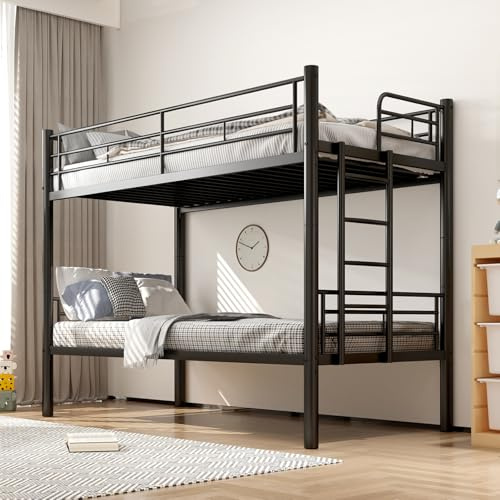 EEtagenbett 90x200 cm, Hochbett Erwachsene mit Rausfallschutz und Leiter, Bunk Bed Stockbett Metal mit Lattenrost, Doppelstockbett Umbau zu Zwei Einzelbetten für Erwachsene Jugendliche und Kinder