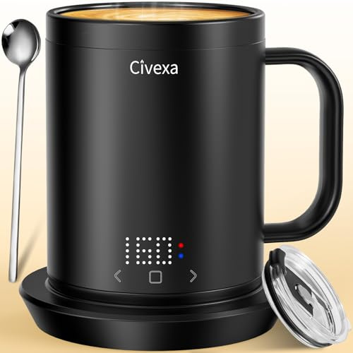 Coffee Mug Warmer with LED Pattern Display, Rechargeable Heated Coffee Mug with ±1°C Temperature Accuracy, Ideal for Coffee, Tea, Milk & Water
