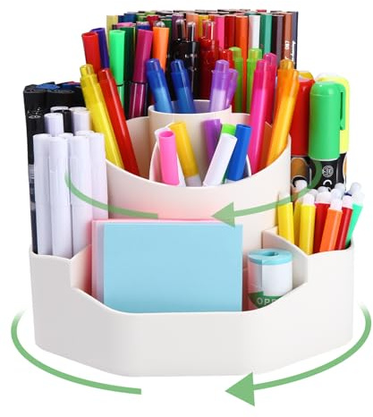 Organisateur de Bureau Rotatif Porte-Stylos Pivotant Rotatif Pot a Crayon | 360 Degrés, 2 en 1 Rangement Bureau, avec 13 Compartiments Organiseur, pour Papeterie, Maquillage, L'artisanat