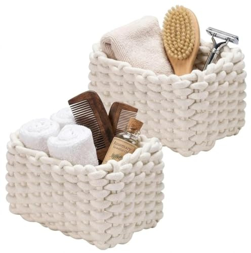Aufbewahrungskorb,Korb geflochten,Die Maße sind 19x15x12cm, 2 Stück,Weiß | Geeignet zur Aufbewahrung von Toilettenartikeln,Socken und Hautpflegeprodukten im Badezimmer,Kleiderschrank und Schminktisch