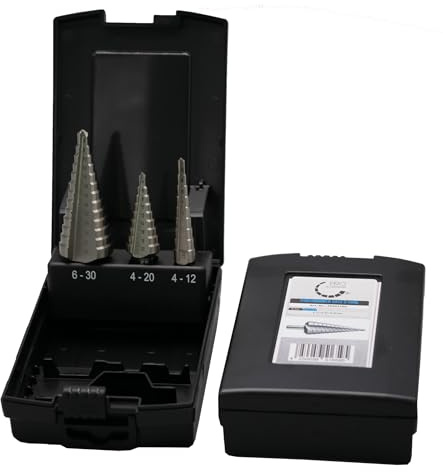PRO by Lienemann® Stufenbohrer HSSG gerade genutet | Stufenbohrer Set in Rose-Kunststoffbox in 4-12mm / 4-20mm / 6-30mm | Stufenbohrersatz Art. Nr. 39403100