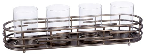 Casablanca Windlicht Loft aus Metall - antikfinish - silberfarben - Höhe 15cm x Breite 58cm - 4-flammig