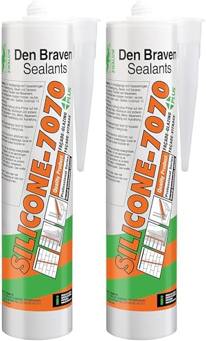 Den Braven - Silicone 7070 + Blanc - Mastic Silicone Neutre Bâtiment et Miroiterie - Joints de Dilatation des Constructions et Des joints de Vitrages - Cartouche de 300ml (Lot de 2)