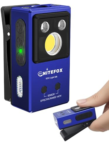 Nitefox Clip-on Light EDC Flashlight Multi-Purpose Clip Light, 5 Light Sources White Red Blue RGB UV Lights All in One, Strong Clip Magnetic Sensor Hands Free for Outdoor Indoor Portable Lighting