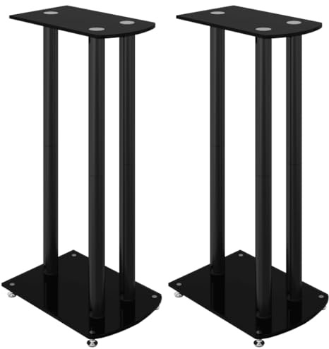 Lot de 2 Support d'enceinte, Support de Haut-Parleur Pieds d'enceinte Supports pour Enceinte 2 pcs Noir Verre trempé 3 piliers
