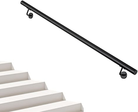 AICA Barandilla de escalera, Pasamanos de acero inoxidable 304 negro mate, 120 cm con 2 Soportes, para Interior y Exterior