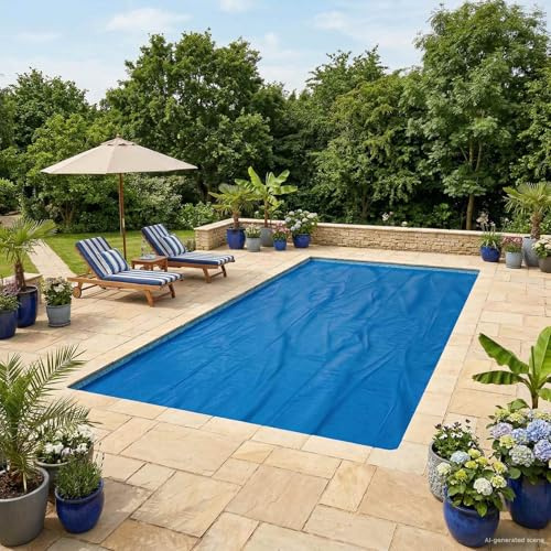 GeenYuu Poolskydd extra tung svart och blå av PE med luftkammare 800 x 500 cm, solfilm för pooler, väderbeständig, vattentät, isolerande, skyddar mot smuts och avdunstning