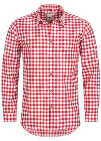 Stockerpoint Camicia Tradizionale (Modello: OC-Franzl), Camicia Bavarese a Quadretti, vestibilità Moderna Rosso M