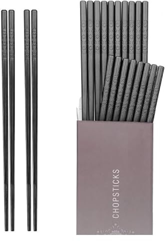 HIWARE 10 Pairs Fiberglass Chopsticks - Reusable Chopsticks Dishwasher Safe, 9 1/2 Inches - Black