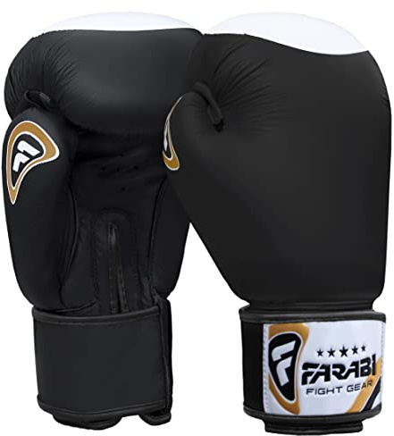 Farabi Raw Genuine Leather Boxing MMA Muay Thai Kickboxing Punching Training Sparring Bag Gloves Mitts (Black, 12-oz)