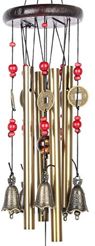 LANGING Traditionelles chinesisches Windspiel für den Garten, 4 Röhren, 5 Glocken, bronzefarben, 1 Stück