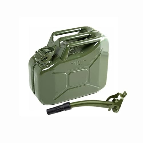 ASC - 10L Green Jerry Gerry Can with Green Spout - for Fuel, Petrol, Diesel - Heavy Duty Metal with Tripple Handle and Locking Seal - 10 Litre, Army Green