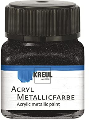 Kreul 77285 - Acryl Metallicfarbe, 20 ml Glas in schwarz, glamouröse Acrylfarbe mit Metalliceffekt auf Wasserbasis, cremig deckend, schnelltrocknend und wasserfest, 50 ml