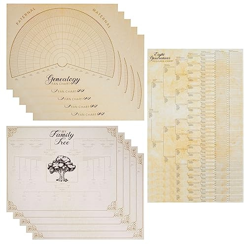 Okuna Outpost Family Tree Charts for Wall & Scrapbook - 17 x 22 in, Multicolor, 15-Pack - Fillable Family Tree Starter Kit & Genealogy Charts to Fill In