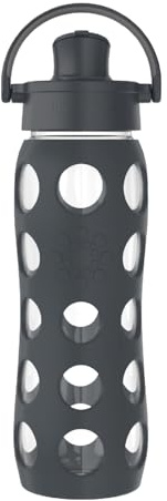 Lifefactory 22-Ounce Active Flip Cap Glass Water Bottle, 22oz, Carbon