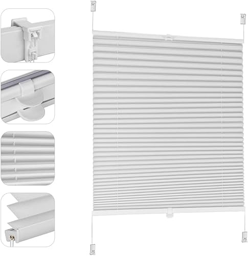 Sekey Plissee ohne Bohren Verdunkelung, Fenster Plissee Klemmfix Jalousie 95 cm breit, Verspannt Blickdicht Sonnenschutz Fensterollo, 95x130cm, Weiß