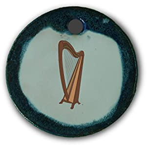 Schöner Keramik-Anhänger „Harfe“ in blau marmoriert; Schmuck Kette Kettenanhänger Geschenk Kunsthandwerk Keramik rund Talisman Halskette Aufmerksamkeit Mitbringsel individuell
