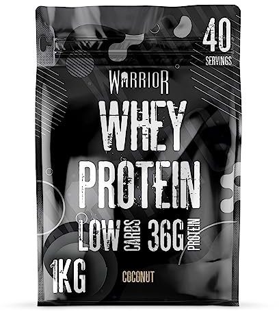 Warrior Whey Protein Powder – Up to 36g* of Protein Per Shake – Low Sugar, and Low Carbs – GMP Certified (Coconut, 1kg)
