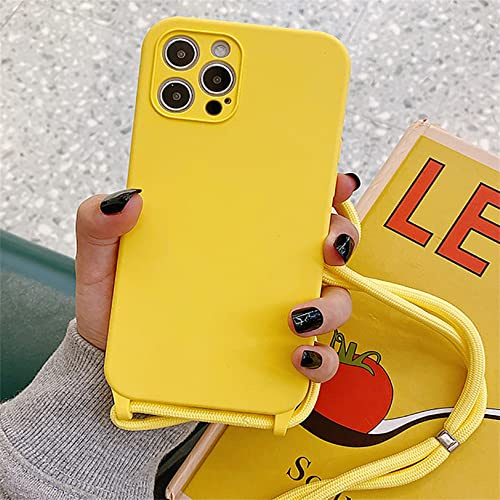 Emlivi Handykette Hülle iPhone XS, Necklace Handyhülle, Umhängeband Handykordel Schutzhülle, Weich Schultergurt Silikonhülle, TPU Cover mit Stylische Band, Kette Case für iPhone X -Gelb