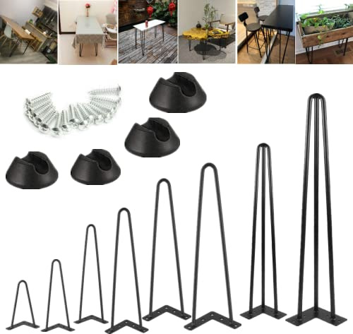 Qimu 4PCS 14 inch/36cm Black Hairpin Table Legs DIY Furniture Legs Metal Table Legs for Coffee Tables, Modern Desks,Night Stands Breakfast Bar Stand,Bench,with Screws & Floor Protectors, 2 Rods