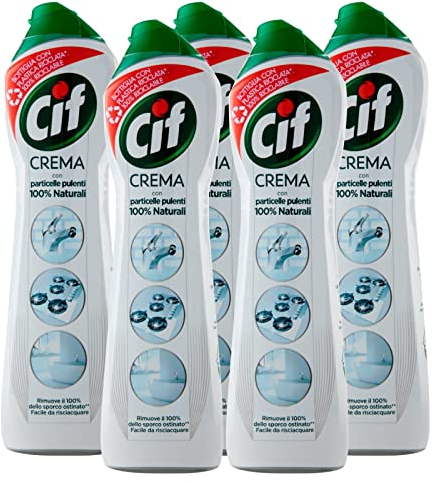 5 x Cif Nettoyant en crème avec particules nettoyantes 100 % naturelles – 5 flacons de 500 ml