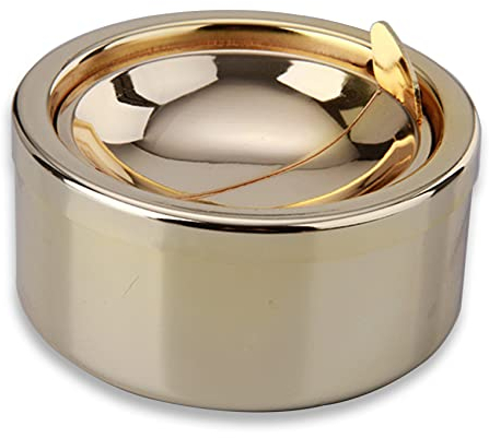 hanlongyu Cenicero para exteriores con tapa, cenicero abatible de acero inoxidable, ceniceros de metal resistente al viento para uso en interiores o exteriores, cenicero de escritorio para fumar,