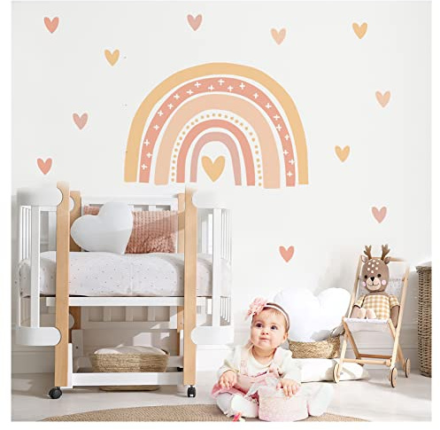 Little Deco Wandaufkleber Regenbogen mit Herzchen Kinderzimmer Wandsticker Herzen Babyzimmer Mädchen Wandtattoo Pastell Deko DL937-1
