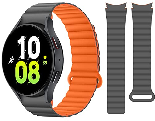HITZEE Armbänder Kompatibel Mit Samsung Galaxy Watch 7/FE/6 40mm 44mm/6 Classic/5/4, 20mm Silikon Magnetisch Band für Galaxy 4 Classic/5 Pro, Grau/Orange