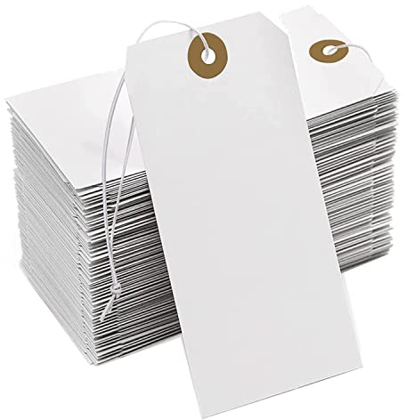 AMIUHOUN Lot de 200 étiquettes en papier avec trou de renfort avec attachée, avec corde élastique attachée