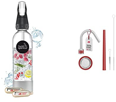 iSi 100530 Twist'n Sparkle Starterset, 1 L & 2722 Rapid Infusionsset, Aromaverstärkung mittels Druckfinfusion, Aromatisieren Sie Flüssigkeiten wie Alkohol, Öle oder Essig, Silber