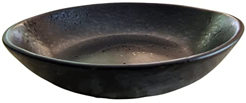 PintoCer - 2 x Platos Hondos de Gres, 22 cm, Cuenco para Sopa, Pasta, Ensalada o Cereales, Color: Negro
