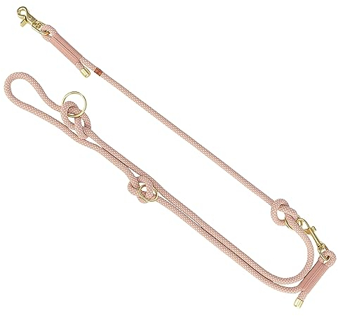 TRIXIE V-Leine Soft Rope, M-L, 2 m/10 mm, rosa - verstellbare Hundeleine für mittelgroße & große Hunde aus gewebtem Tau, 3-Fach längenverstellbar - 1984107