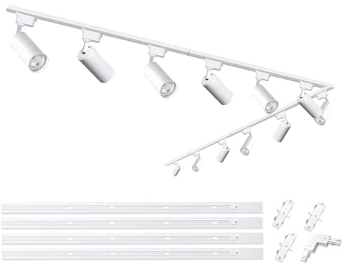 Bravsekai LED-Deckenleuchte, Wohnzimmer-Komponenten-Set, Track Lighting für die Inneneinrichtung, 20 W, 3000 K, drehbare Deckenbeleuchtung mit extra 4 * 1m Schienen