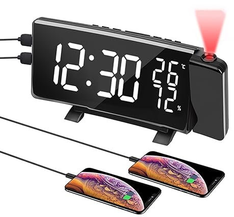 ExoticaBlend Despertador de Proyección Radio Despertador con Proyector de Techo Reloj Despertador con Radio FM 2 Alarmas Puerto de Carga USB Reloj Digital